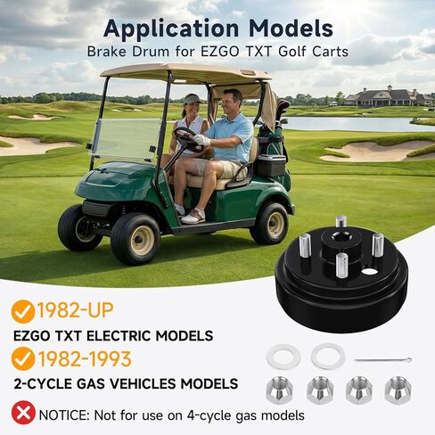 مجموعة محور طبلة الفرامل الخلفية لعربة الجولف 19186G1P لـ EZGO TXT 1982-UP Electric & 1982-1993 عربة جولف تعمل بالغاز بدورتين، فتحة مركزية ذات 24 سنًا 0.75 بوصة، استبدل OEM # 19186-G1 17082-G2 17298-G1 in Kuwait