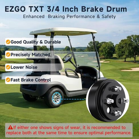 مجموعة محور طبلة الفرامل الخلفية لعربة الجولف 19186G1P لـ EZGO TXT 1982-UP Electric & 1982-1993 عربة جولف تعمل بالغاز بدورتين، فتحة مركزية ذات 24 سنًا 0.75 بوصة، استبدل OEM # 19186-G1 17082-G2 17298-G1 in Kuwait