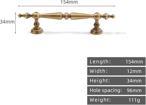 العتيقة النحاس مقبض طويل خزانة المطبخ درج الرجعية الصلبة سحب 1 قطعة (5-L-154mm-96mm) in Saudi Arabia