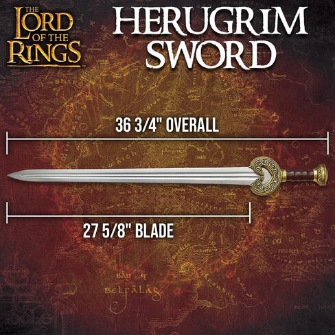 Herugrim Sword Battle Forged Edition سيد الخواتم | بناء تانغ كامل | 1070 شفرة فولاذية عالية الكربون | واقي ومقبض من النحاس الصلب | قبضة ملفوفة بالجلد| مرخصة رسميًا in Saudi Arabia