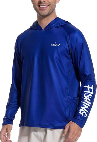Men's UPF 50+ Fishing Hoodie Quick-Dry Long Sleeve Sun Shirt with Two Side Pockets for Running, Swimming Rash Guard in Saudi Arabia