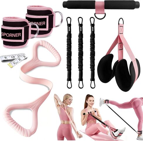 HIMSPORNER حزام مقاومة دواسة قابل للتعديل مع مقبض، عصابات مقاومة الكاحل مع الأصفاد، شريط مقاومة الشكل 8، معدات تمرين للخصر، الذراع، القلب/ABS، الساق، العلاج الطبيعي، اليوغا، البيلاتيس in Kuwait