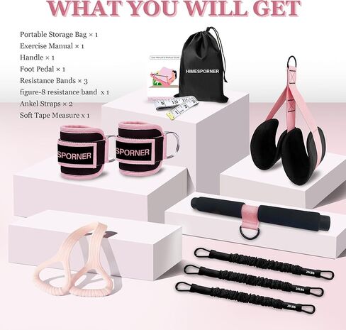 HIMSPORNER حزام مقاومة دواسة قابل للتعديل مع مقبض، عصابات مقاومة الكاحل مع الأصفاد، شريط مقاومة الشكل 8، معدات تمرين للخصر، الذراع، القلب/ABS، الساق، العلاج الطبيعي، اليوغا، البيلاتيس in Kuwait