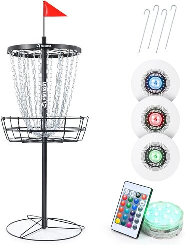 Disc Golf Basket with 24/12 Heavy Duty Chains, Portable Disc Golf Target with Adjustable Height, Durable Practice Goal with Ground Stake for Backyard Outdoor in Saudi Arabia