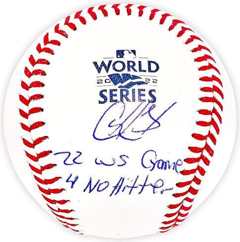 كريستيان خافيير يحمل توقيعًا رسميًا لشعار بطولة العالم لعام 2022 M.L.B Baseball Houston "22 WS Game 4 No Hitter" Beckett BAS Witness Stock #220451 in Saudi Arabia