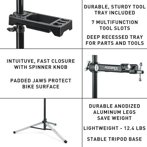 Feedback Sports | Sport-Mechanic Bicycle Repair Stand | Bicycle Workstand W/Tripod Base | Lightweight and Durable | Aluminum Steel Hybrid Construction | Black (Black, Sport Mechanic 2.0) in Saudi Arabia