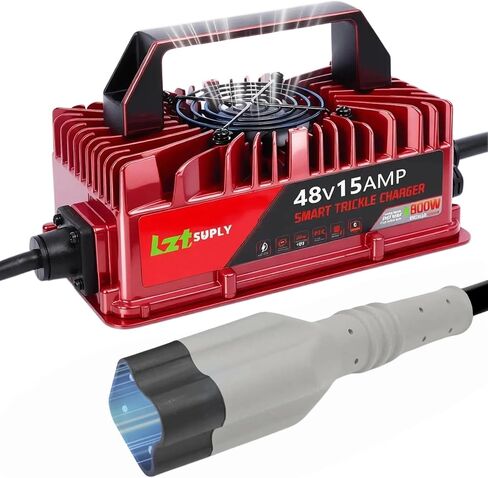 48V 15Amp Golf Cart Battery Charger for EZGO RXV & TXT with Upgraded 3-Pin Triangular Plug &16Ft Cable, IP67 Waterproof Smart Trickle Charger Delta-Q Plug for 48 Volt Lead-Acid Batteries in Saudi Arabia