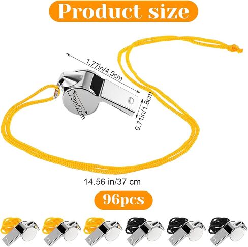 96 Pcs Stainless Steel Whistle for Coaches Referee Whistle with Lanyard Loud Clear Sound Sports Whistles Bulk Emergency Training Outdoor Safety Survival Kits in Saudi Arabia