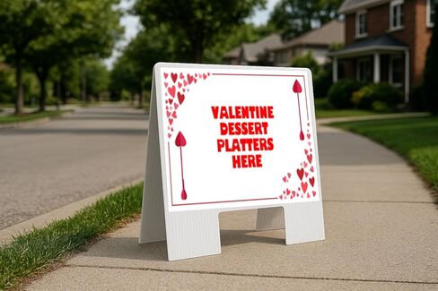 Valentine Dessert Platters Here Red Frame With Hearts Directional Arrows A-Frame Double Sided 23x23 in. sign in Kuwait