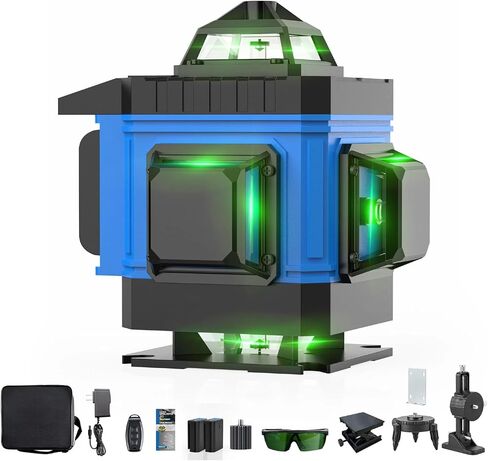 مستوى الليزر من AZZUNO مع حامل ثلاثي القوائم، 4 × 360 درجة 16 خطًا لمستوى الليزر 165 قدمًا للتسوية الذاتية في الهواء الطلق، مع بطاريتين ليثيوم أيون قابلة لإعادة الشحن بقدرة 4800 مللي أمبير في الساعة وجهاز استقبال خارجي، أداة مستوى الليزر لتحسين المنزل in Kuwait