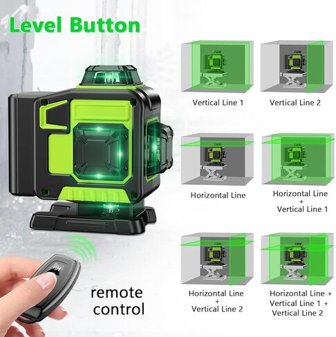 16 Line Laser Level 360 Self Leveling, 4x360°Professional 4D Green Cross Line laser Level with 2 Batteries & Remote Control, for Tiling Floor Construction and Picture Hanging in Kuwait