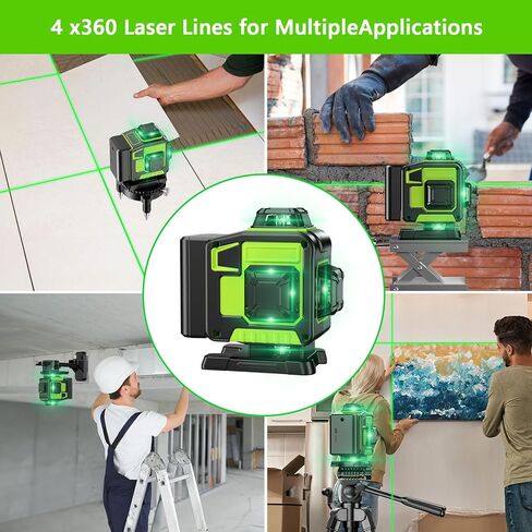16 Line Laser Level 360 Self Leveling, 4x360°Professional 4D Green Cross Line laser Level with 2 Batteries & Remote Control, for Tiling Floor Construction and Picture Hanging in Kuwait