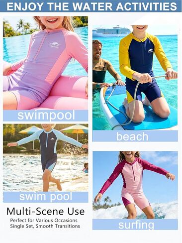 بدلة سباحة Gogokids للفتيات والفتيان قطعة واحدة من Rash Guard بعامل حماية من أشعة الشمس 50+ للحماية من الشمس وأكمام طويلة مقاس 4-12 Y in Kuwait