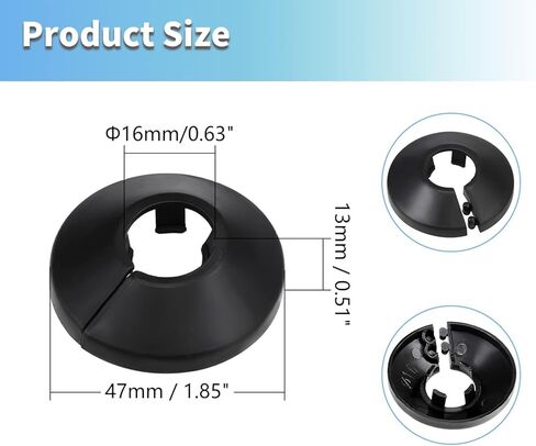 Bztoolbox Fit 1/2" Black Plastic PP Pipe Cover - 16mm (5/8") Flange Water Pipe Decoration Escutcheon 4Pcs in Saudi Arabia