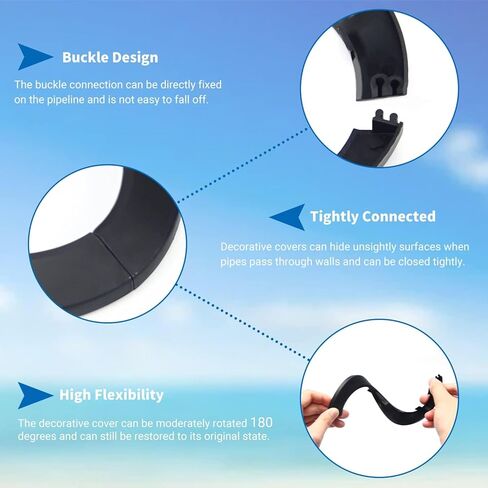 Bztoolbox Fit 1/2" Black Plastic PP Pipe Cover - 16mm (5/8") Flange Water Pipe Decoration Escutcheon 4Pcs in Saudi Arabia