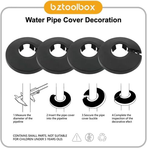 Bztoolbox Fit 1/2" Black Plastic PP Pipe Cover - 16mm (5/8") Flange Water Pipe Decoration Escutcheon 4Pcs in Saudi Arabia