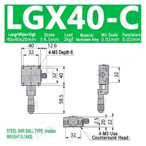 X-axis Optical Displacement high fine Adjustment Platform knob Micrometer Cross Guide Stage LX40/60 LGX40/60 40 * 40mm 60 * 60m(LGX40-C) in Saudi Arabia