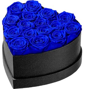 زهور إترفيلد إلى الأبد في صندوق على شكل قلب، ورود محفوظة تدوم لأكثر من عام، هدايا للأم والزوجة وعيد الحب وعيد الأم (صندوق أسود، 16 وردة زرقاء ملكية) in Kuwait