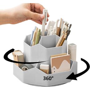 Pencil Pen Holder for Desk,9 Slots 360 Degree Rotating Desk Organizers,Desktop Storage Stationery Supplies Organizer, Cute Pencil Cup Pot For Office, School, Home (white)