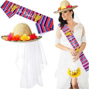 2 Pcs Sombrero Final Fiesta Wedding Veil Bachelorette Party Decorations the Bride Satin Sash for Mexican Theme Bridal Shower Party Favor