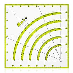 8 Inch Acrylic Fabric Ruler, Dual Purpose Measuring Arc Guide Cutting Square Ruler, Multifunctional Arcs Stripology Ruler for Quilting, Sewing, Crafts, Pattern Making(1 Pcs)