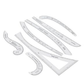 7Pcs Fashion Clear Metric Sewing Ruler Set, French Curve Pattern Ruler Kit for Beginners, Tailors, and Designers, Fashion Design Dress Makers Ruler, Clear Sewing Tailors Pattern Making Ruler