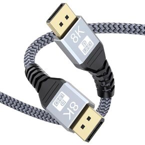 8K DisplayPort Cable 8FT DP Cable, Display Port to Display Port 1.4 Cable 8 Feet (8K@60Hz, 4K@144Hz, 2K@240Hz, 32.4Gbps, Dynamic HDR, 3D, HDCP2.2) for Monitor, Graphics Card, PC, Laptop