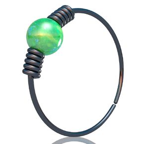 Tiny Black Nose Piericng Hoop - Thin Hypoallergenic 7mm Nose Ring with a 2mm Pink opal - Handmade Black 925 Sterling Silver 24 Gauge Nose Hoop Jewelry