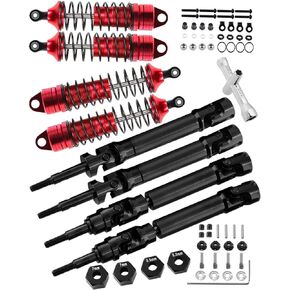 Big Bore RC Shocks & Drive Shaft CVD Axles Upgrades Part for 1/10 Slash/Stampede/Rustler/Hoss VXL 4X4 4WD,Stainless Steel Driveshaft,Front Rear Full Metal Shocks Absorber Damper,Gold