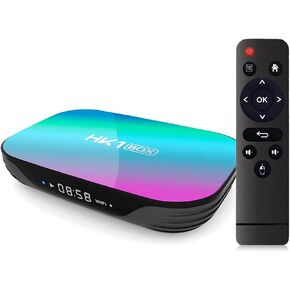 HK1 Box Smart TV Box Android 9.0, 4GB RAM 128GB ROM, S905X3 Quad Core 64bit Cortex-A55, GPU G31™ MP2, 2.4G/5G Dual WiFi BT4.0 H.265 Decoding LAN 1000 RJ-45, HD 8K