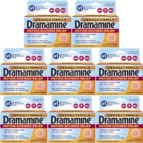 Dramamine Motion Sickness Relief, Chewable Orange Flavor, 8 Count, (Pack of 8)