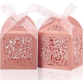COTOPHER 100Pcs Laser Cut Favor Boxes, 2x2x2.75in Small Gift Boxes for Presents, Party Wedding Favors Boxes with Ribbon, Mini Candy Boxes for Event Bridal Shower Anniversary Birthday Christmas, Navy