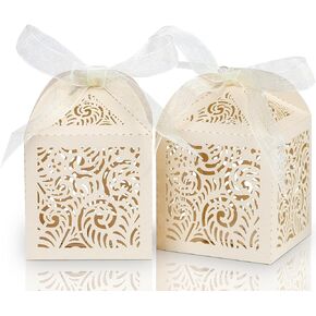 COTOPHER 100Pcs Laser Cut Favor Boxes, 2x2x2.75in Small Gift Boxes for Presents, Party Wedding Favors Boxes with Ribbon, Mini Candy Boxes for Event Bridal Shower Anniversary Birthday Christmas, Navy