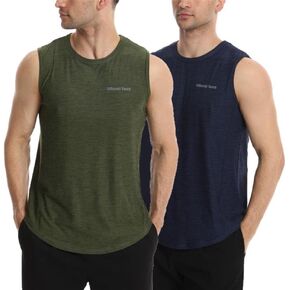 Different Touch Men’s 2 Pack Active Gym Workout Sleeveless Shirts Quick Dry Crew Neck Muscle Tank Top