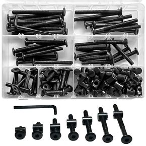 مجموعة استبدال براغي سرير الأطفال من BRT Bearingshui، M6x15/25/35/45/55/65/75 مم، مجموعة متنوعة من مسامير وصواميل غطاء مقبس سداسي أسود مع مفتاح ألين لخزائن طاولات الكراسي والأثاث in Kuwait