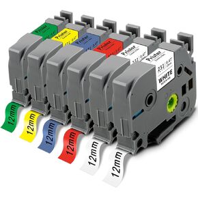 Pristar 6 عبوات متوافقة مع Brother P Touch Label Tape بديل لـ TZe-231 TZ-231 TZe-431 TZe-531 TZe-631 TZe-731 TZe 12 مم 0.47 شريط صانع ملصقات مصفح متعدد الألوان لـ PT-D210 H110 D220 D410 D600 in Kuwait