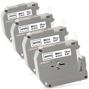 4-Pack 12mm 0.47 M-K231s M Tape Replacement for Brother P Touch M Tape White M-k231 MK-231 M231 M-231 12mm 0.47 inch White for Brother PTouch PT-M95 PT-90 PT-70 PT-65 PT-85 Label Maker Refills