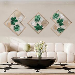 SGXYMSEZ Gold Leaves Metal Wall Art, 3d Room Decor Aesthetic, Set of 3 Golden Frame Wall Sculptures, Wall Decor for Living Room, Bathroom Bedroom or Kitchen Décor
