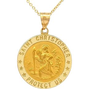 RP 14k Yellow Gold and White Gold Polished Saint Christopher Pendant Medal Necklaces for Men and Boys