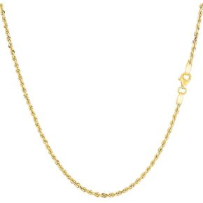 14k SOLID Yellow or White Gold 1.25mm Shiny Diamond-Cut Royal Solid Rope Chain Necklace for Pendants and Charms with Lobster-Claw Clasp (16", 18" 20" 22" or 24 inch)