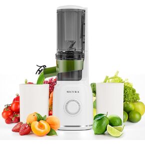 Secura Cold Press Juicer with Stainless Steel Prong Spiral Auger & Mesh Free Filter, Slow Juicer with Quiet Motor & Reverse Function for Vegetables and Fruits, Masticating Juicer Machines with Brush