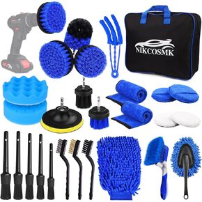 NIKCOSMK 27Pcs Car Detailing Kit, Car Detailing Brush Set, Drill Brush Set Car Detailing, Car Detailing Brushes, Tire Wheel Brush,Car Accessories,Car Cleaning Tools Kit for Interior,Exterior,Wheels
