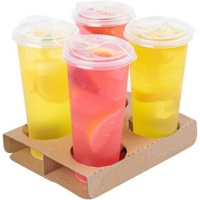 Restaurantware Saving Nature 8.5 x 6.5 x 1.4 Inch Drink Carriers 100 Disposable Cup Carriers - Holds 2 Or 4 Cups Convertible Kraft Paper Drink Holders For Delivery Or To Go