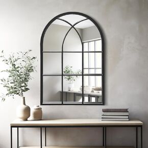 Arched Wall Mounted Mirror, 42"x24", Arch Black Mirror for Bathroom Vanity, Living Room or Bedroom, Entryway, Hallway Wall Mirror, Farmhouse Decorative Mirror for Hanging, Black, Iron Frame