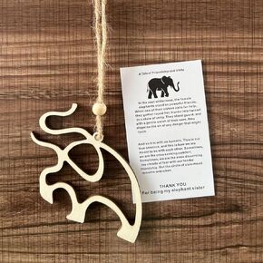 Friendship Elephant Ornament, Wooden Elephant Christmas Ornament with Story, Sisterhood Elephant Ornament for Women Tribe, Friendship Gift for Best Sisters Friends (Elephant A)