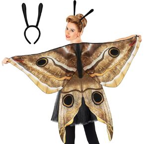 iROLEWIN Butterfly-Wings for Adults Moth Costume for Women and Headband Masquerade Party Dress-up Family Gifts Teaching Toys