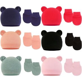 12 Pieces Newborn Baby Preemie Hats and Mittens Set No Scratch Preemie Gloves Cotton Beanie Hospital Cap for 0-6 Months