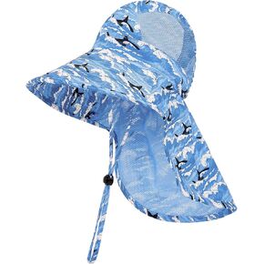 Toddler Sun Hat Boys Girls Kids Sun Hat UPF 50+ Sun Protection Mesh Adjustable Summer Beach Hats with Neck Flap Wide Brim