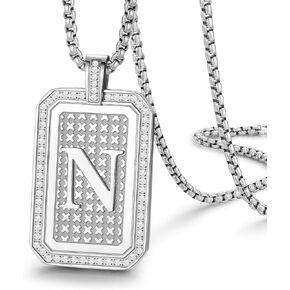 initial letter Pendant Necklace Men Women boy Capital silver letter diamond A-Z stainless steel Chain box 22inch