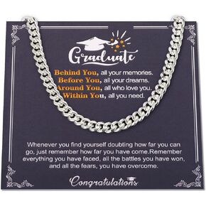 Graduation Gifts for Him, Sterling Silver Clasp Graduation Necklace 5MM Diamond Cuban Chain Graduation Gifts High School College Graduation Gifts for Him